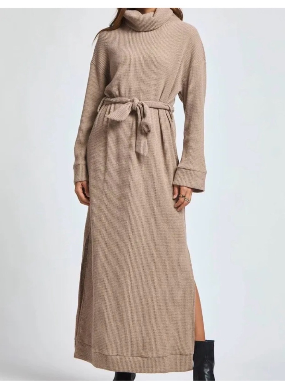 Dear Scarlett plush Maxi Dress with Waist Tie - Mocha Sz L - Picture 1 of 2